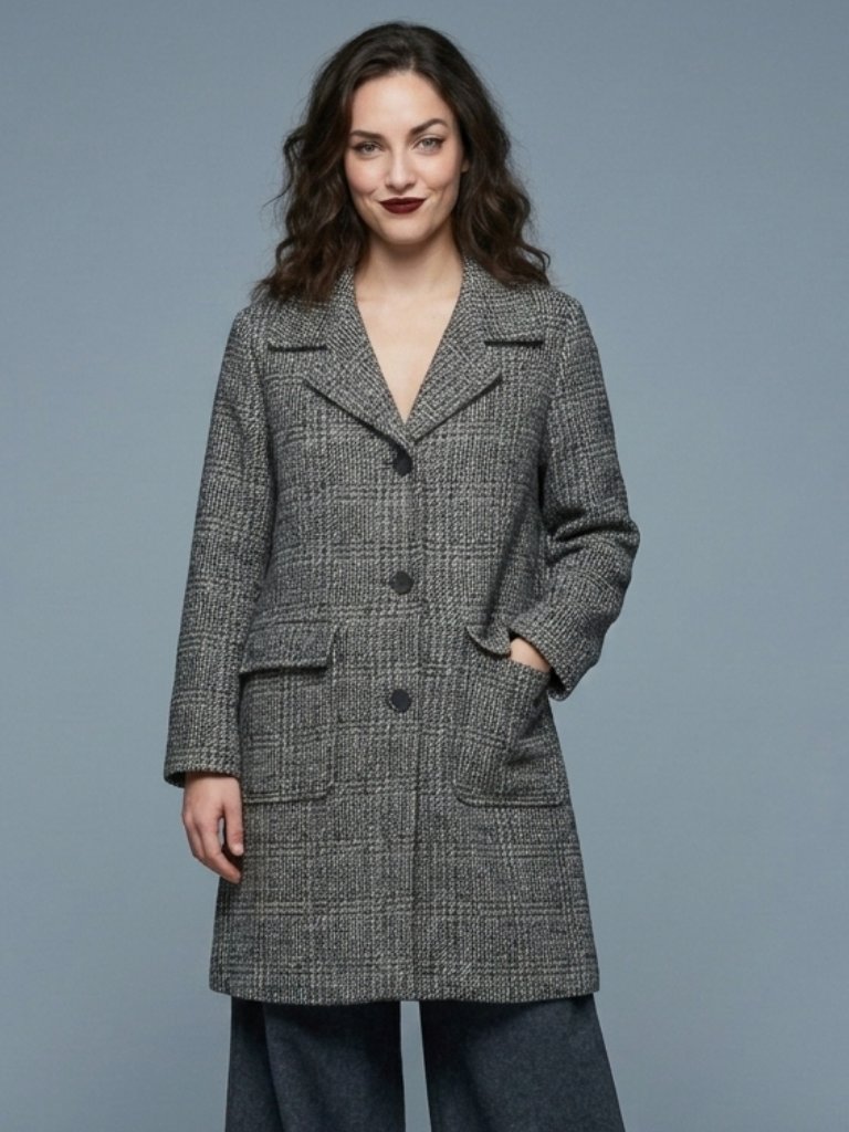 Vtg 90s Benetton Italy Wool Tweed Oversized Coat Jacket M Gray Tan Academia Y2k